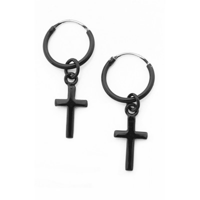 Κρίκοι με κρεμαστούς σταυρούς σε μαύρο χρώμα Κρίκοι με κρεμαστούς σταυρούς σε μαύρο χρώμα