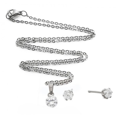 Σετ κολιέ και σκουλαρίκια ασημί χρώμα Σετ κολιέ και σκουλαρίκια ασημί χρώμα