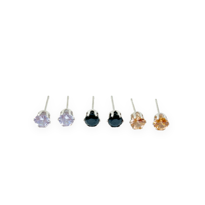 Σετ 2+1 καρφωτά σκουλαρίκια με στρόγγυλη πέτρα 4.5 mm Moon