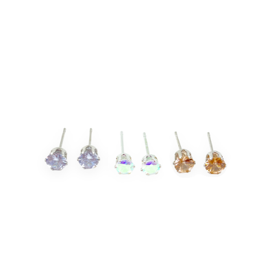 Σετ 2+1 καρφωτά σκουλαρίκια με στρόγγυλη πέτρα 6.5 mm Ori