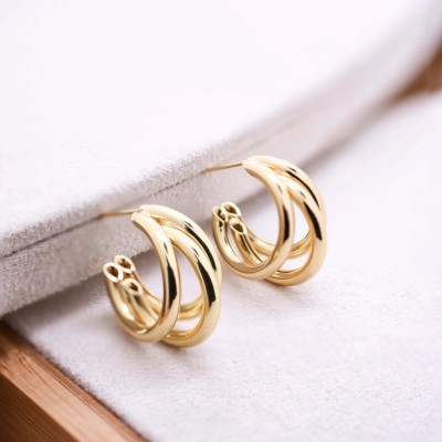 Σκουλαρίκια Triple Hoops χρυσά